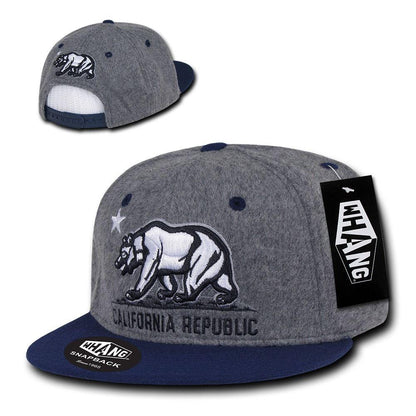 Whang Melton Cali Bear California Republic 6 Panel Snapback Hats Caps-Ash/Black-