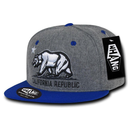 Whang Melton Cali Bear California Republic 6 Panel Snapback Hats Caps-Ash/Black-