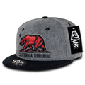 Whang Melton Cali Bear California Republic 6 Panel Snapback Hats Caps-Ash/Black-