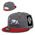 Whang Melton Cali Bear California Republic 6 Panel Snapback Hats Caps-Ash/Red-