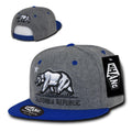 Whang Melton Cali Bear California Republic 6 Panel Snapback Hats Caps-Ash/Royal-