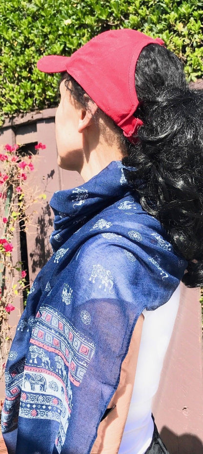 Casaba Women's Scarf Scarves Elephant Designs Indian Style-White-