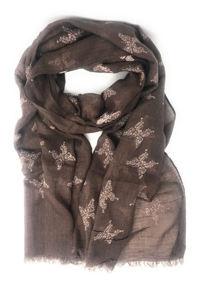 Casaba Women's Scarf Scarves Floral Soft Light Sheer-Brown-