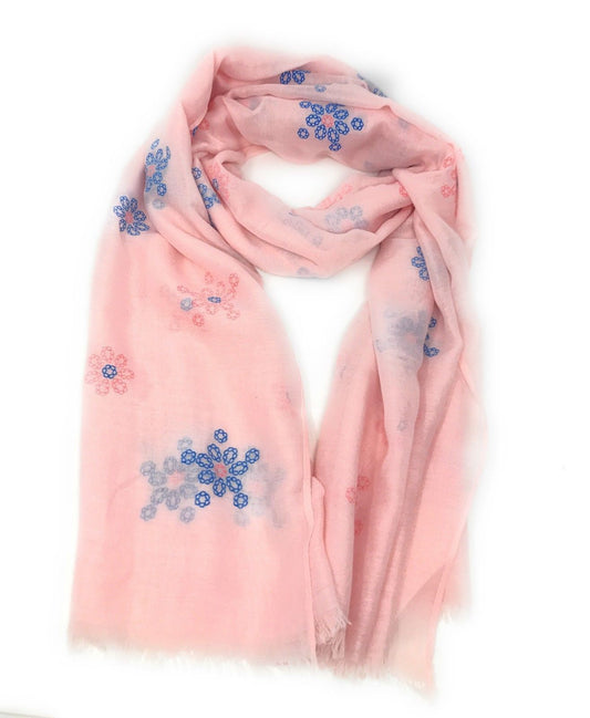Casaba Women's Scarf Scarves Floral Soft Light Sheer-Pink-