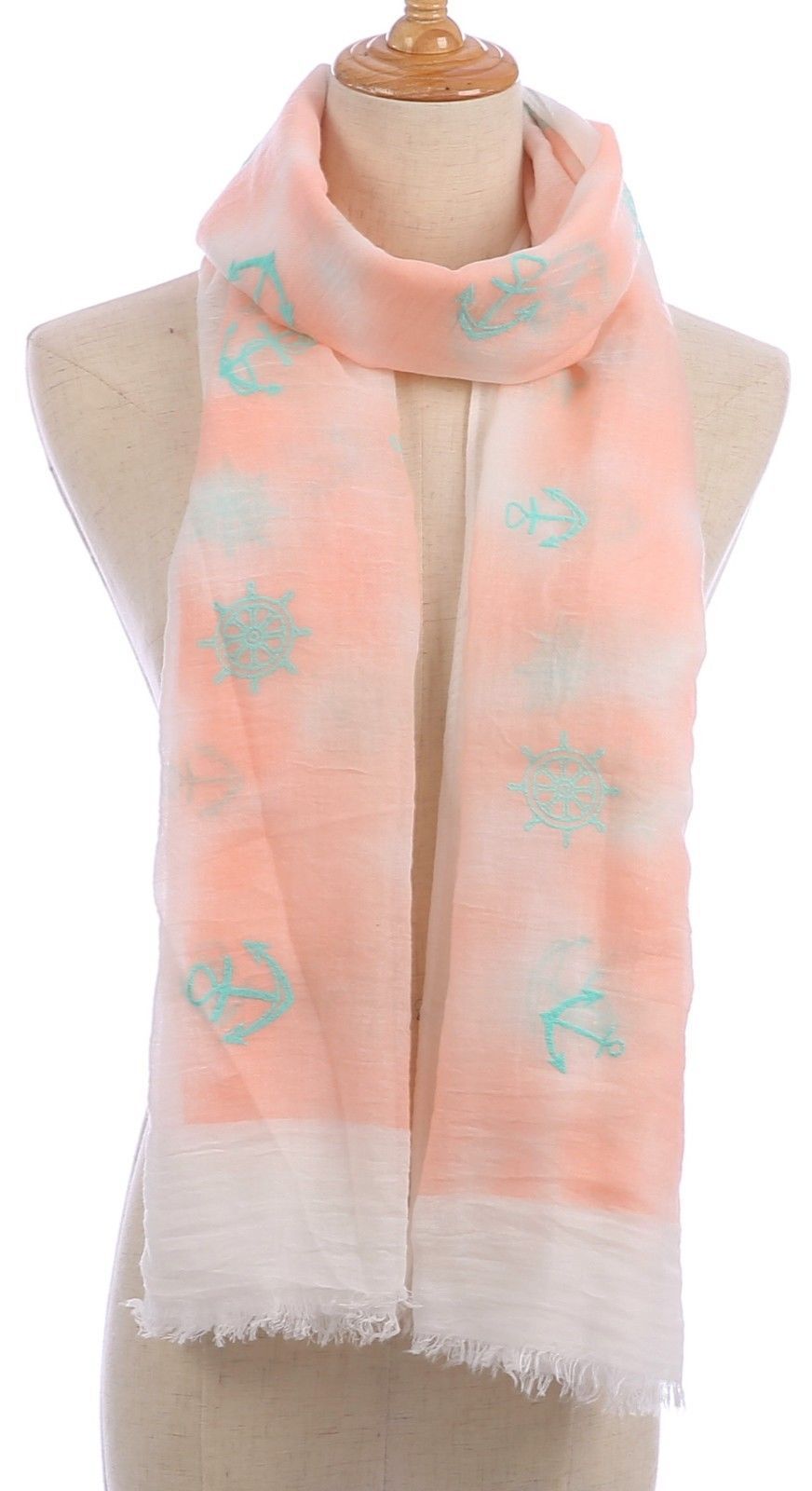 Casaba Women's Scarf Scarves Sailing Anchor Sea Nautical Wheel Soft Sheer-Pink-