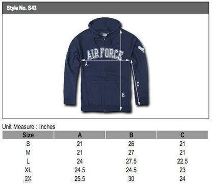 Zip Fleece Hoodie Sweatshirt Military Navy Air Force Army Coast Guard Marines-Army - Black-Regular-Small