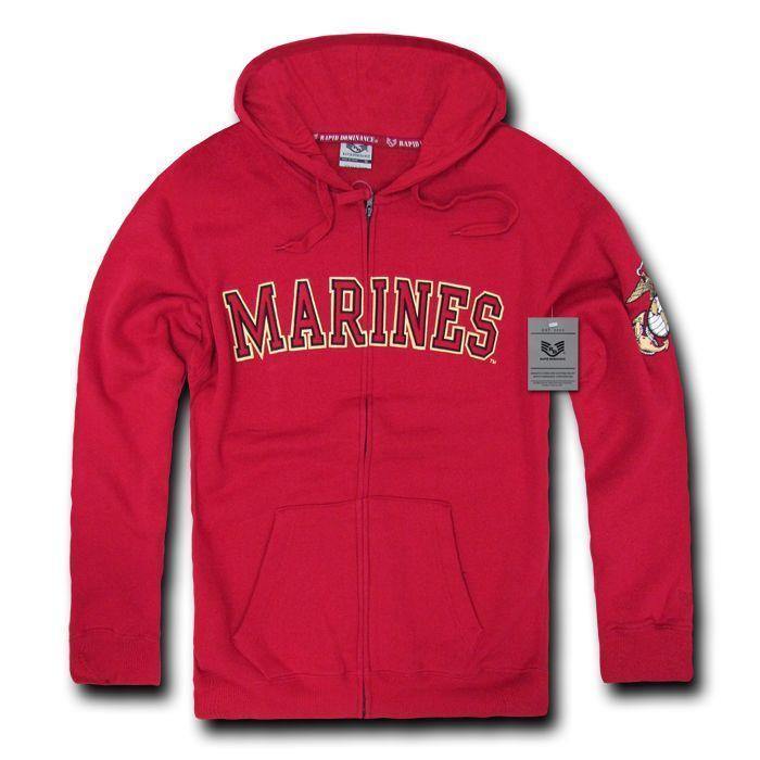 Zip Fleece Hoodie Sweatshirt Military Navy Air Force Army Coast Guard Marines-Marines - Cardinal-Regular-Small