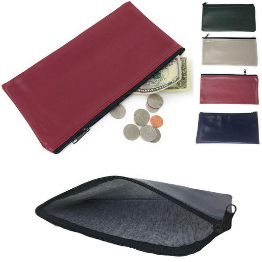 Zippered Bank Bags Deposit Carry Pouch Purse Coins Safe Money Organizer 11 X 5.5-Maroon-